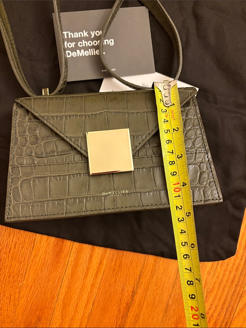 DeMellier Black Croc-Embossed Mini Crossbody with Gold Square Clasp - Picture 11 of 13